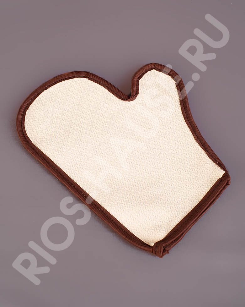 Рукавица для бани "Белая с зелёным кантом" TM "Бацькина баня"/25 - изображение 1