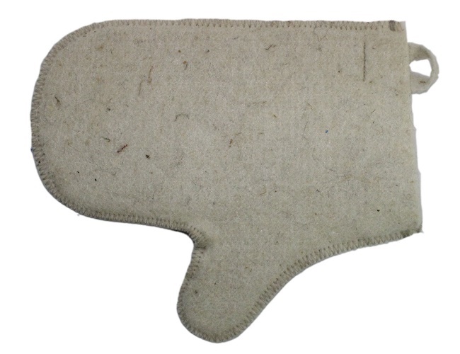 Рукавичка для бани из белого войлока «Дубовый веник» - изображение 2