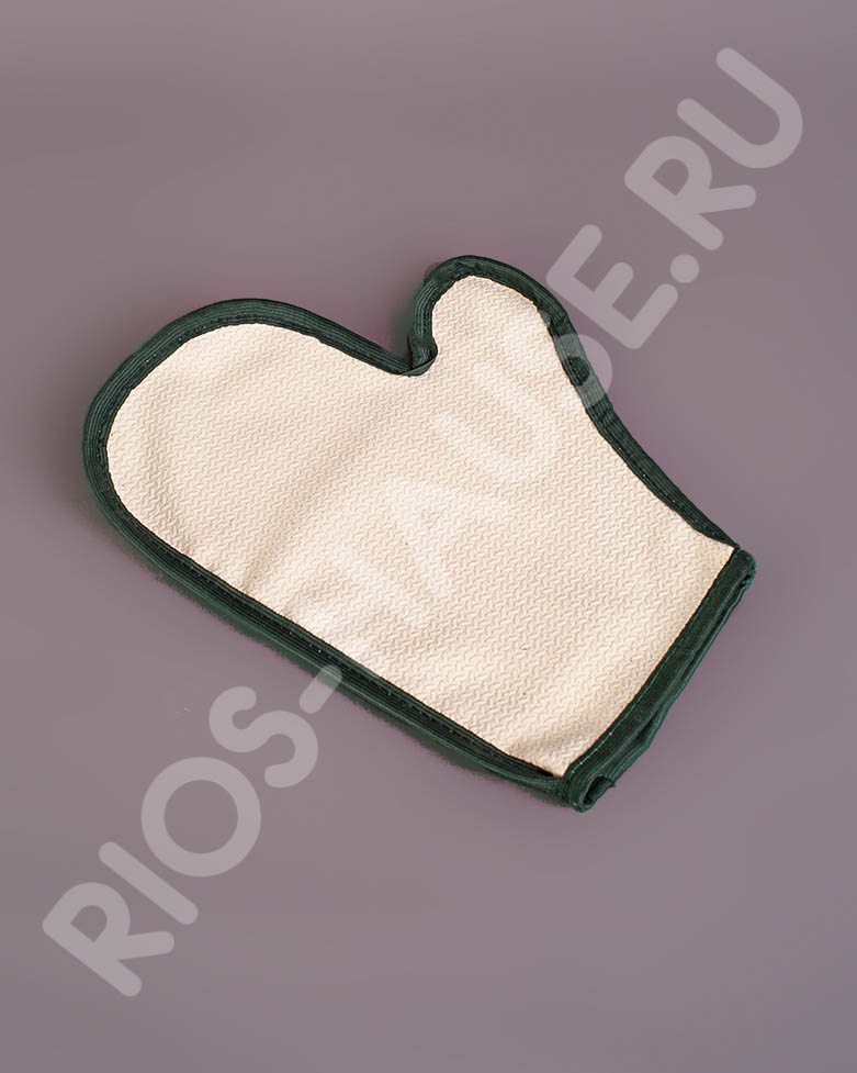 Рукавица для бани "Белая с зелёным кантом" TM "Бацькина баня"/25 - изображение 2