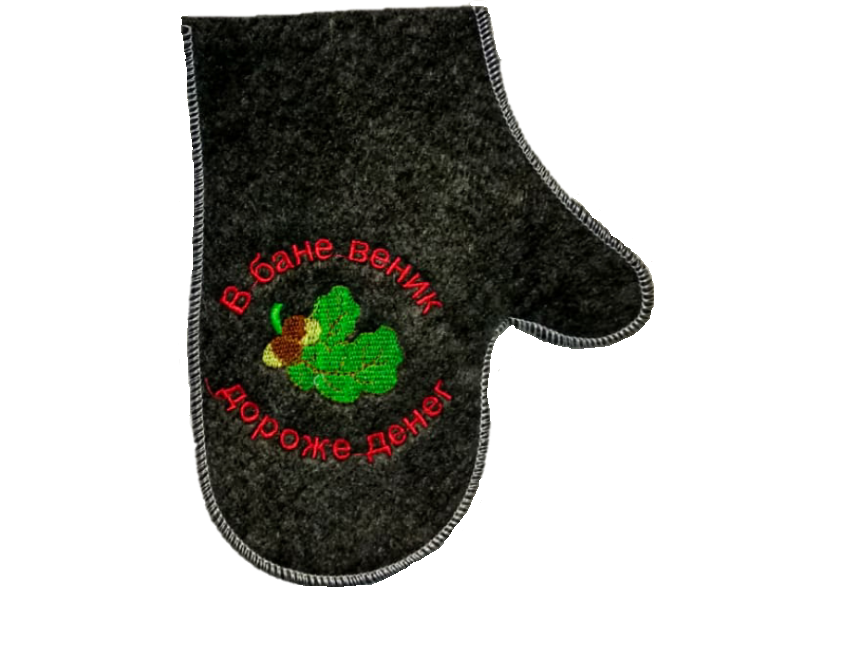 Рукавичка для бани из серого войлока "В бане веник дороже денег" TM ”Бацькина баня"/25 - изображение 3