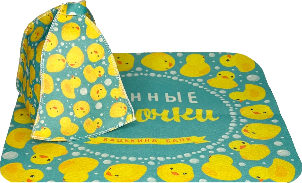Набор для бани из 2-х пр. печать "Банные уточки" Шапка, коврик, голубой TM”Бацькина баня"/15 - изображение 1