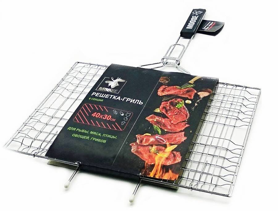 Решетка-гриль большая 6 секций 40х30см для рыбы, мяса, птицы, овощей, грибов TM MOOSE/24 - изображение 1