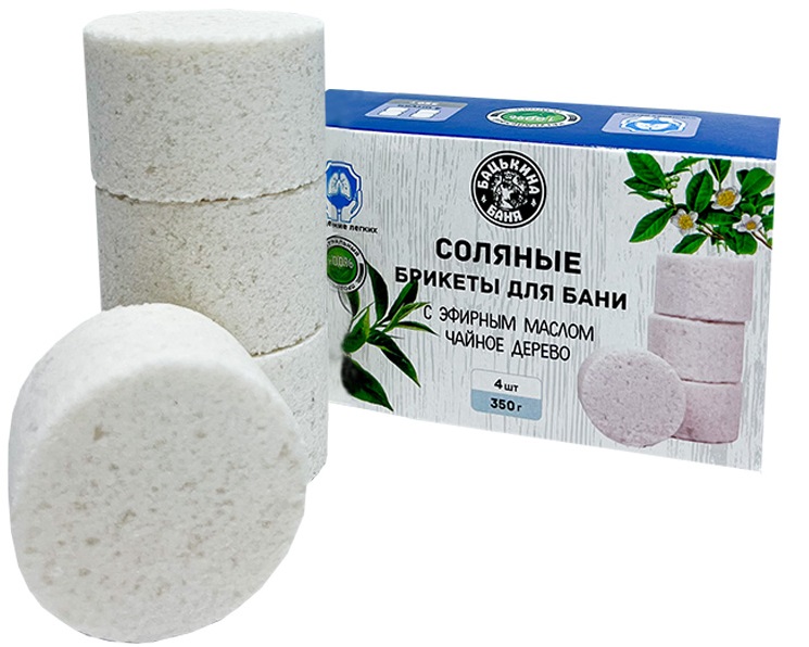 Соляные брикеты для бани "С эфирным маслом Чайное дерево" 350 гр. ТМ "Бацькина баня"/16