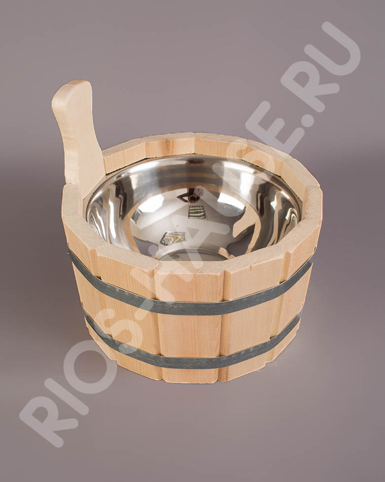 Ушат/шайка  3,5л с вставкой из нержавейки ТМ "Бацькина баня"/1