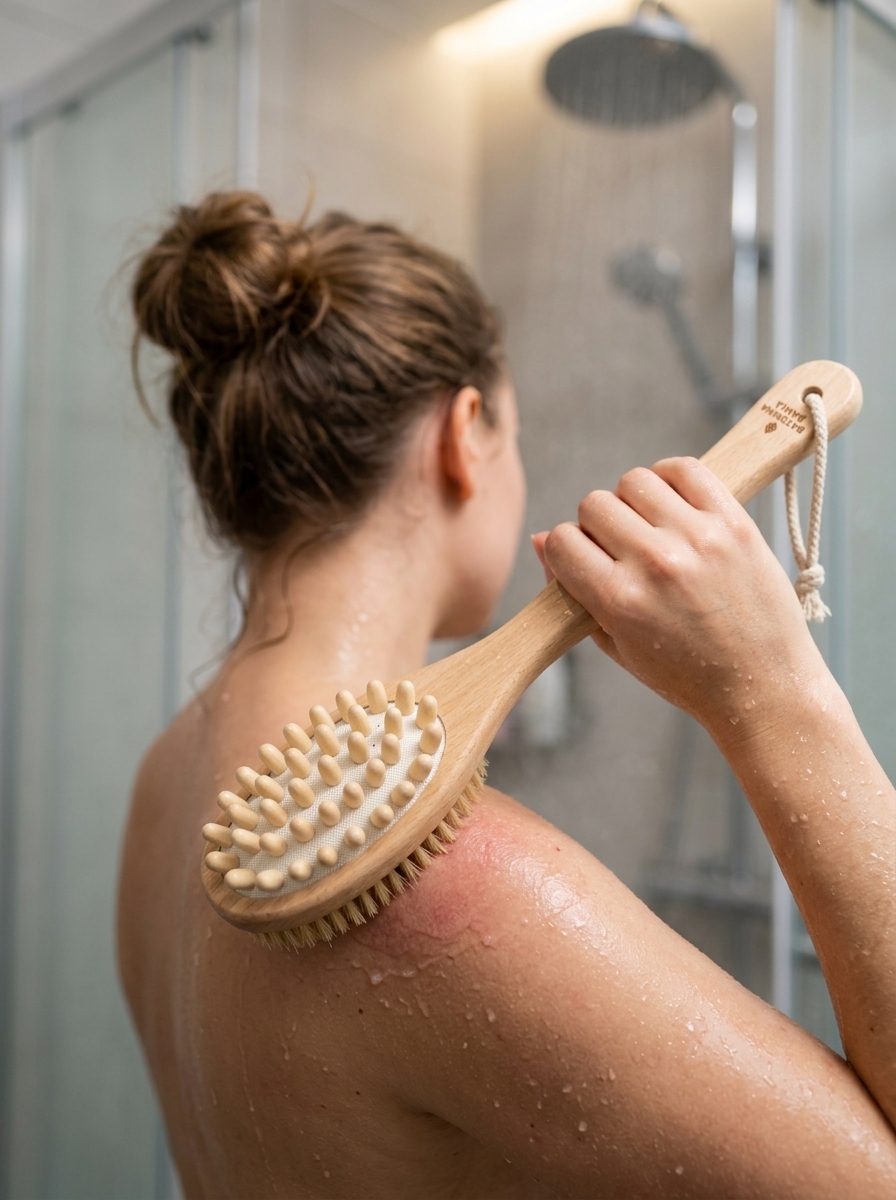 Массажная щетка деревянная для тела 22х6см на ручке для бани и сауны ТМ "Бацькина баня" - изображение 5