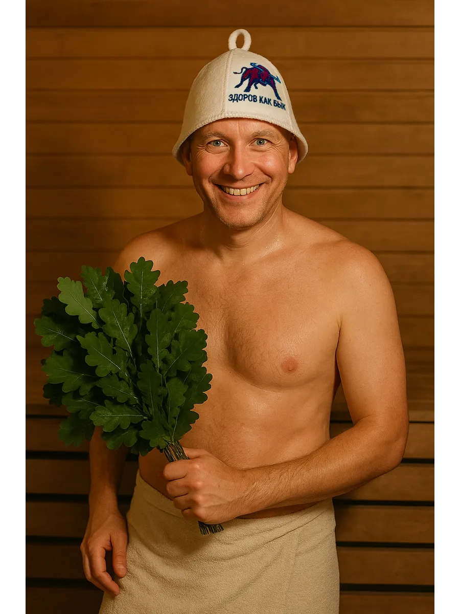 Набор Шапка для бани "ЗДОРОВ КАК БЫК" TM "Бацькина баня" 4 шт - изображение 5