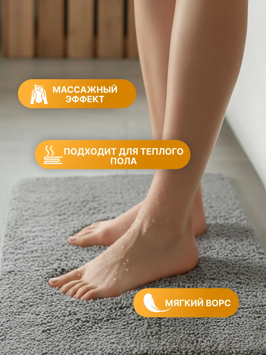 Коврики для ванной комнаты (комплект 2 шт, 50х80 и 40х50) Оmhet из микрофибры серый Blabar/50 - изображение 3