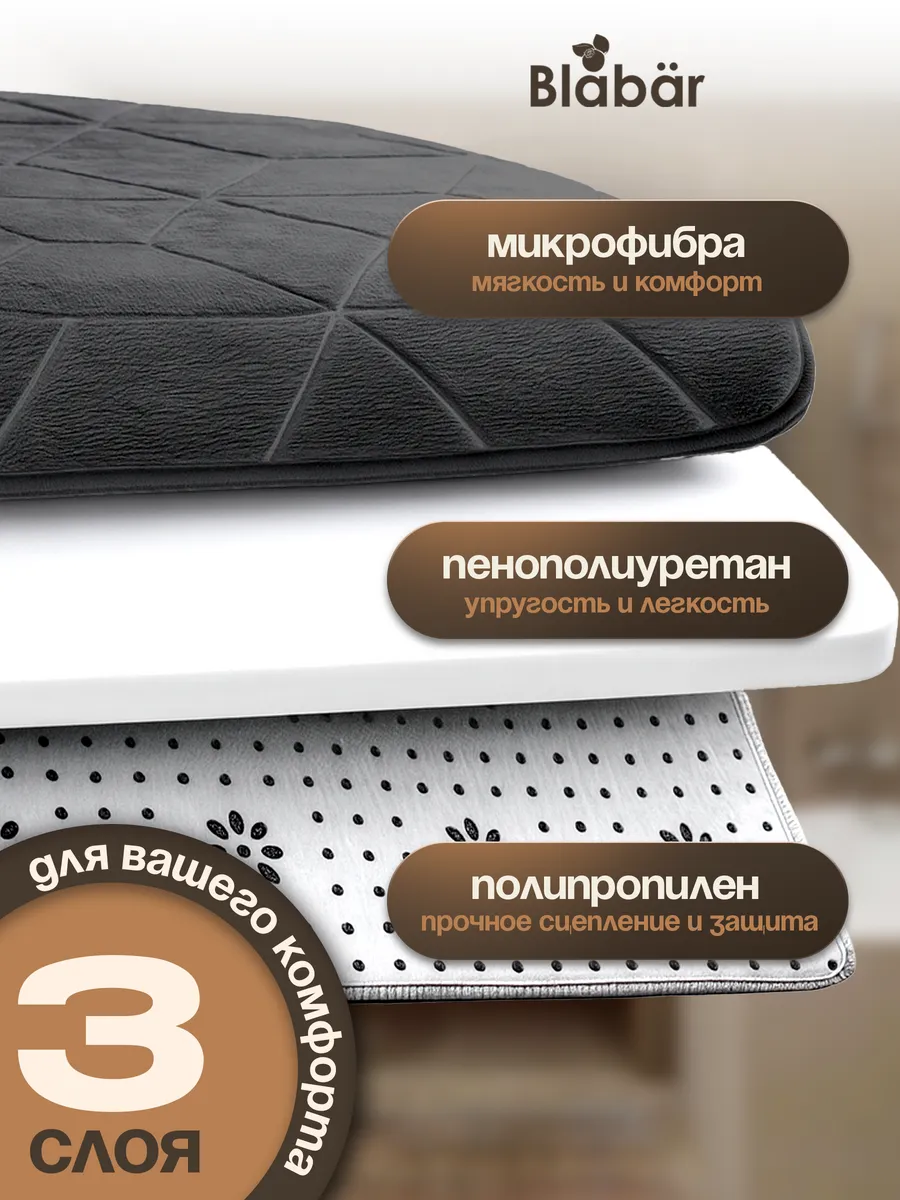 Коврики для ванной комнаты (комплект 2 шт, 50х80 и 40х50) Diamant из микрофибры черный Blabar/50 - изображение 3