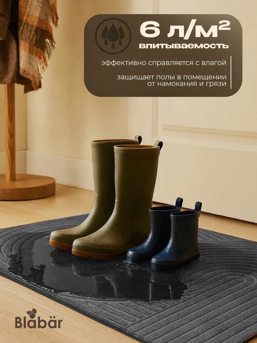 Коврик влаговпитывающий 60х90см Dzen ПП на резине серый Blabar/10 - изображение 5