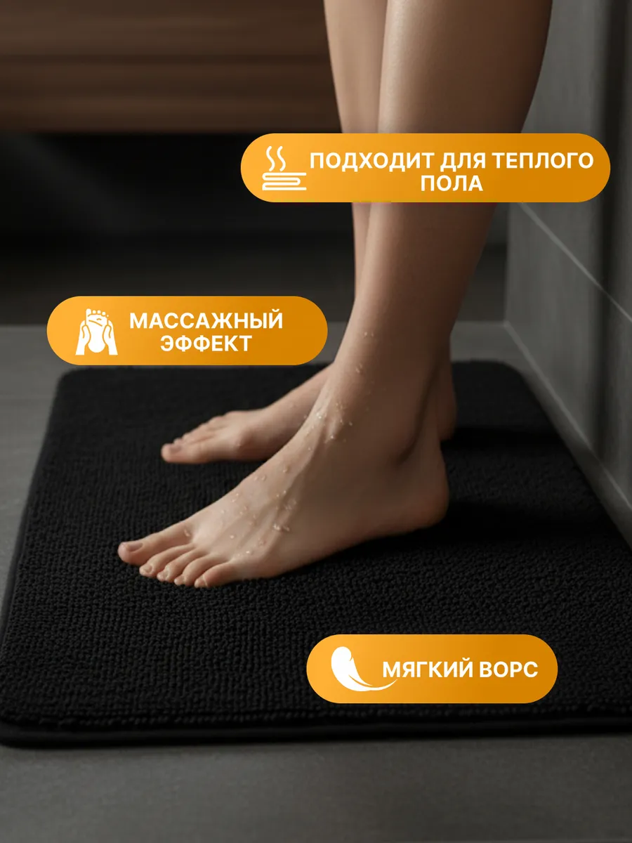 Коврики для ванной комнаты (комплект 2 шт, 50х80 и 40х50) Оmhet из микрофибры черный Blabar/50 - изображение 3