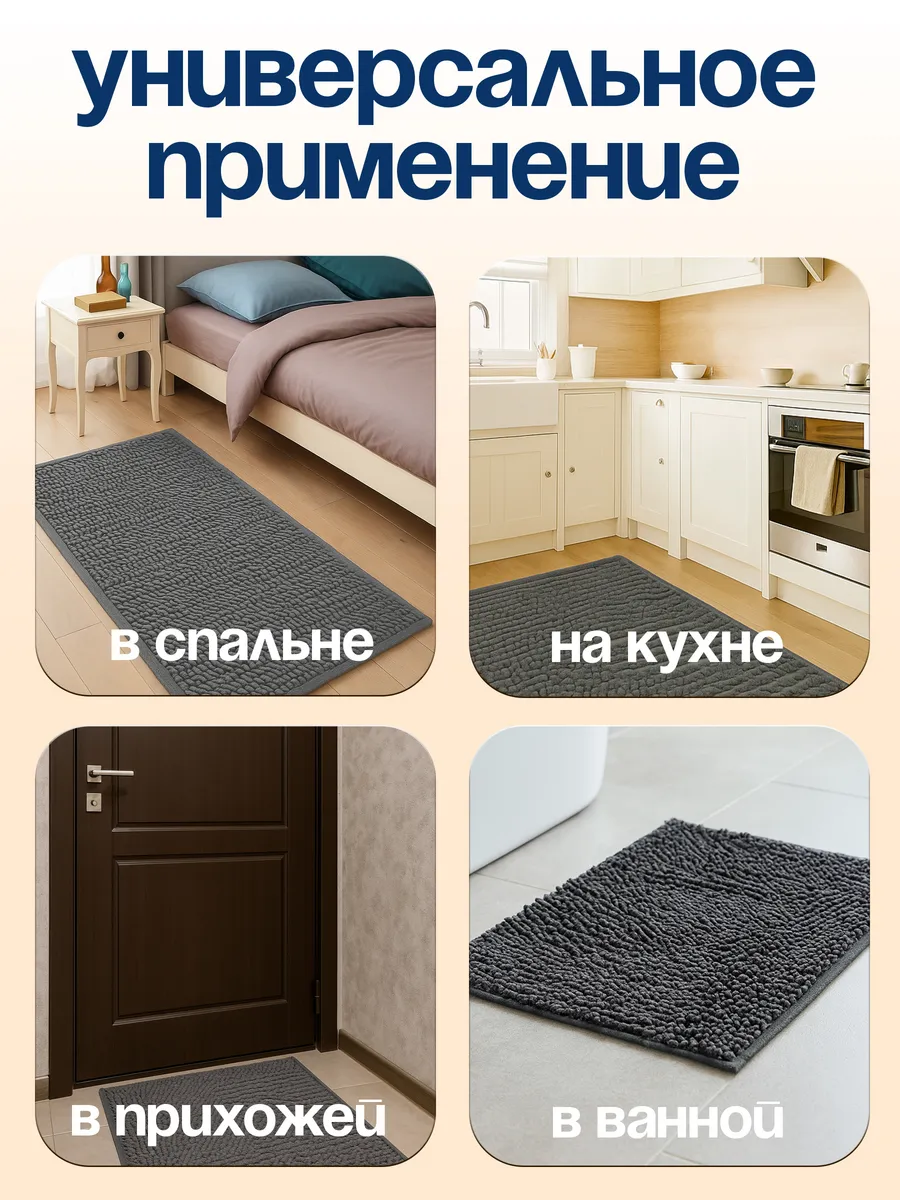 Коврик для ванной комнаты ворсистый 50х80см Mjuk из полиэстера серый Blabar/100 - изображение 6