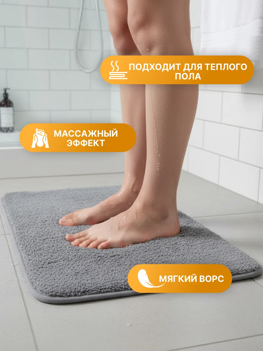 Коврики для ванной комнаты (комплект 2 шт, 50х80 и 40х60) Grafit из полипропилена серый Blabar/50 - изображение 3