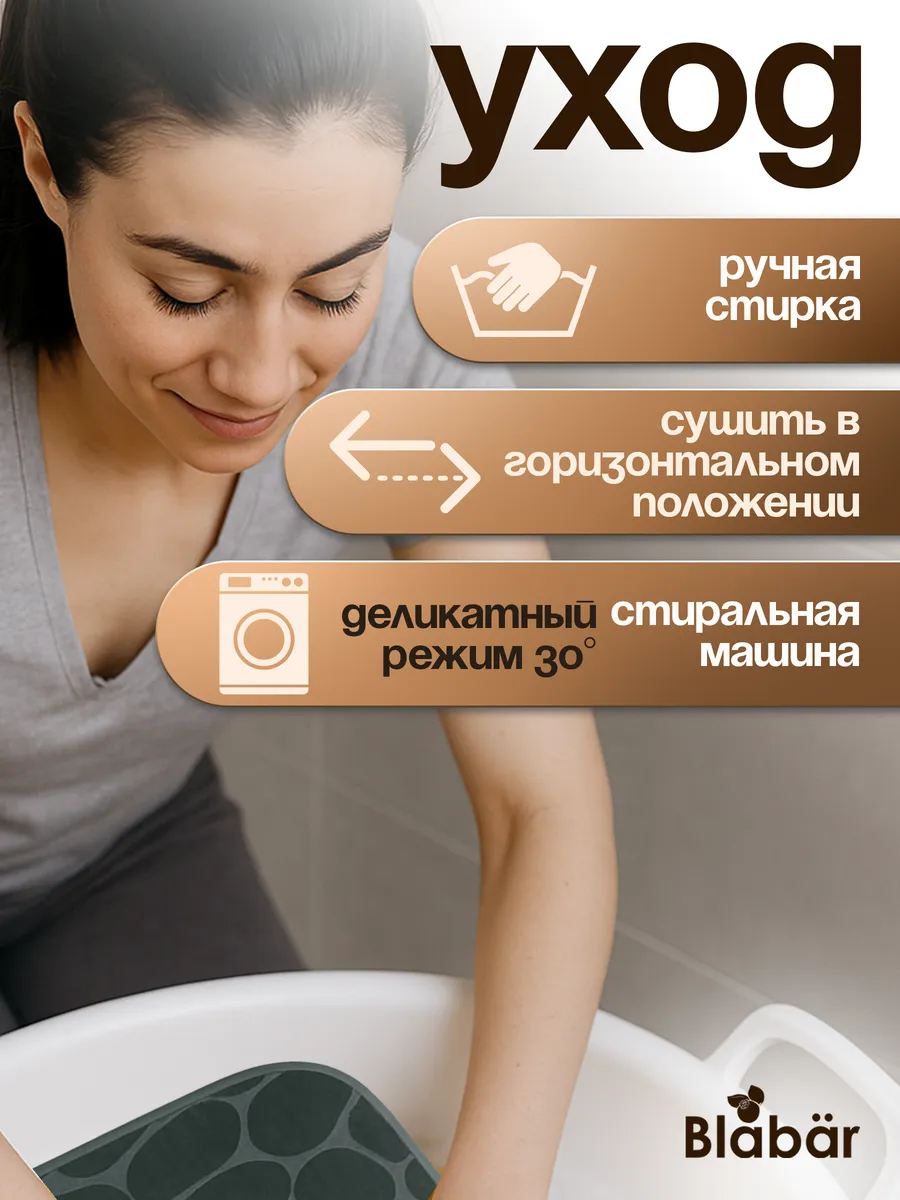 Коврики для ванной комнаты (комплект 2 шт, 50х80 и 40х50) Stenar из микрофибры черный Blabar/50 - изображение 6