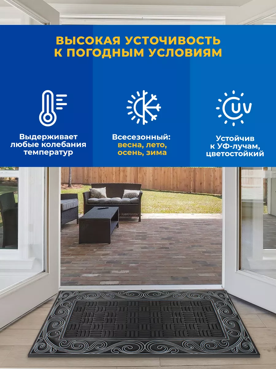 Коврик фактурный придверный 45x75см Color Premium Utsokt malning резиновый черный Blabar/10 - изображение 4