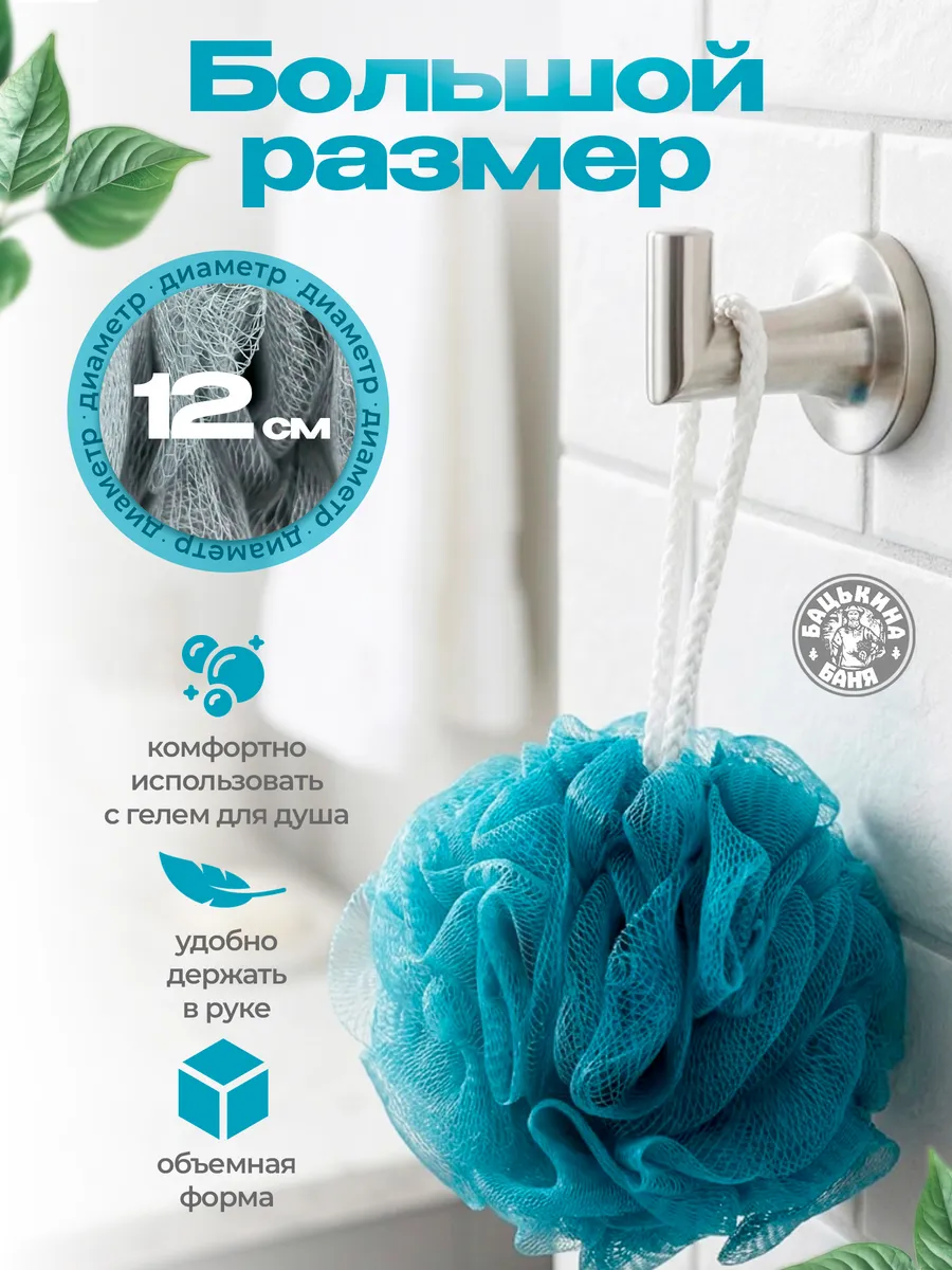 Мочалка для тела шар 12см 2 шт ТМ "Бацькина баня" - изображение 2