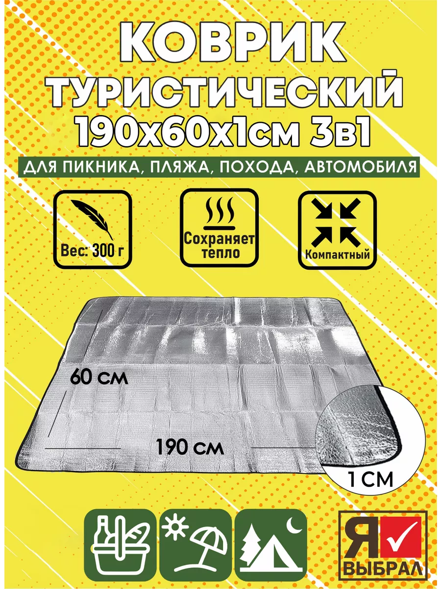 Коврик туристический COLOR с алюм. фольгой 190х120х0,3 см.(в ассорт.)/10