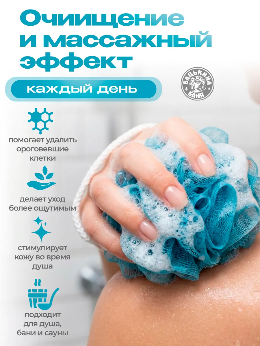 Мочалка для тела шар 12см 2 шт ТМ "Бацькина баня" - изображение 4