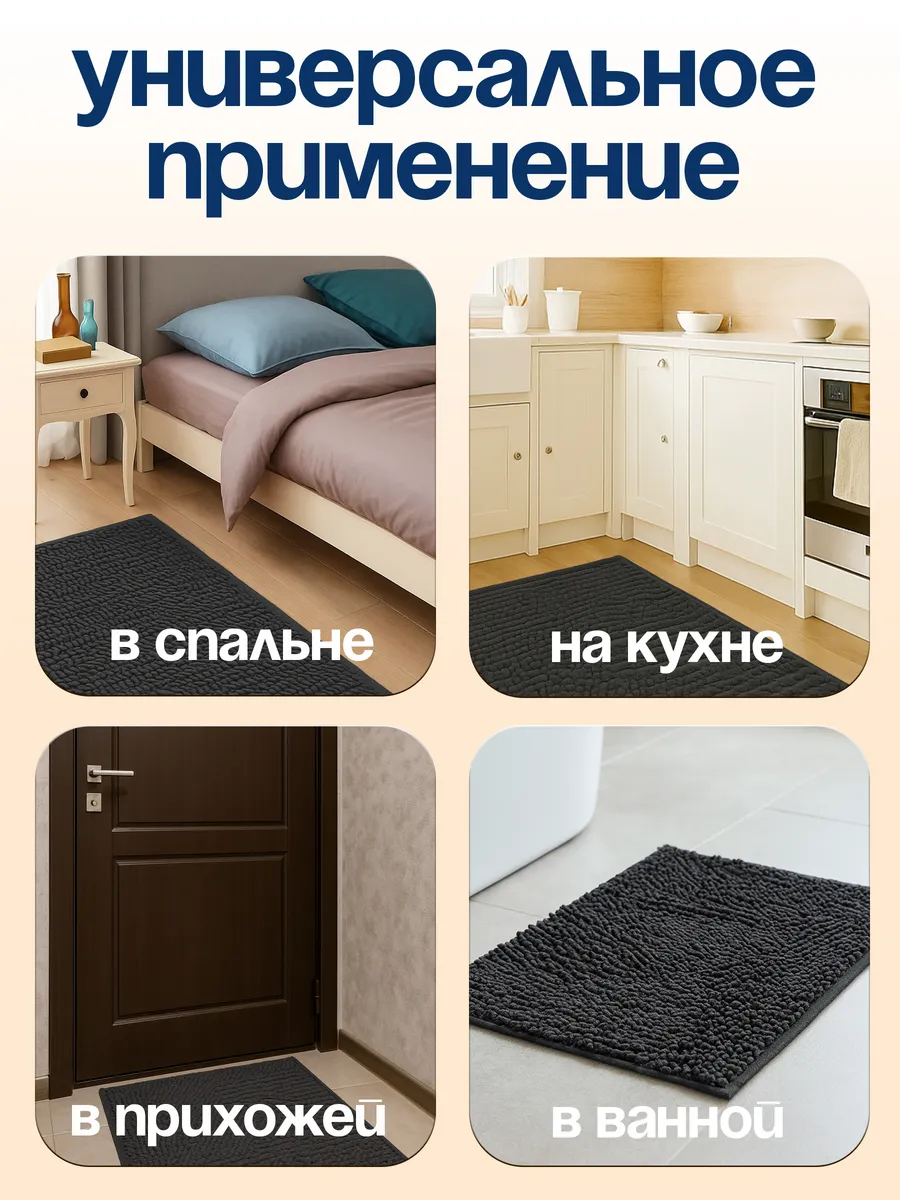 Коврик для ванной комнаты ворсистый 40х60см Mjuk из полиэстера черный Blabar/100 - изображение 5