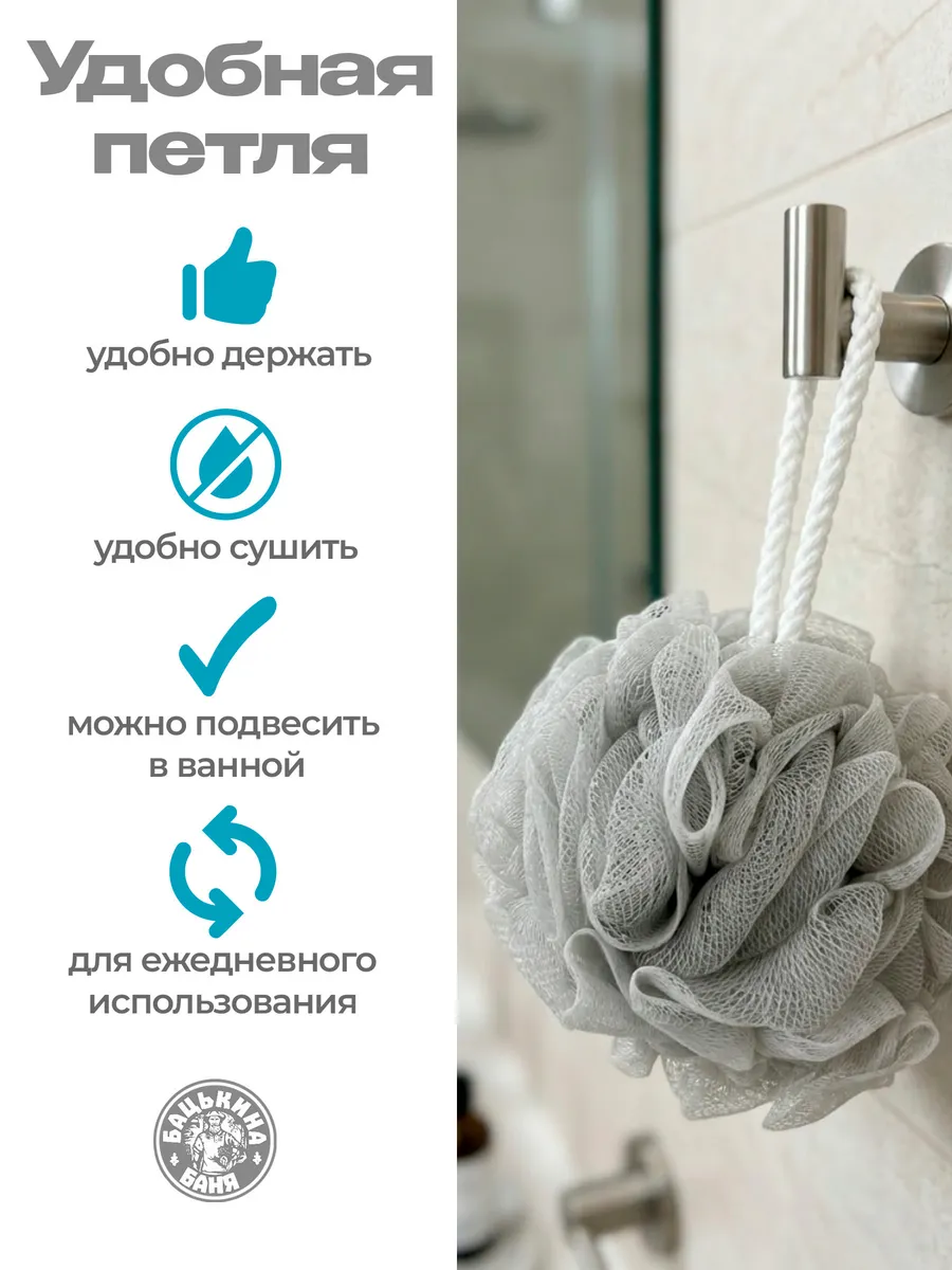 Мочалка для тела шар 12см 2 шт ТМ "Бацькина баня" - изображение 6