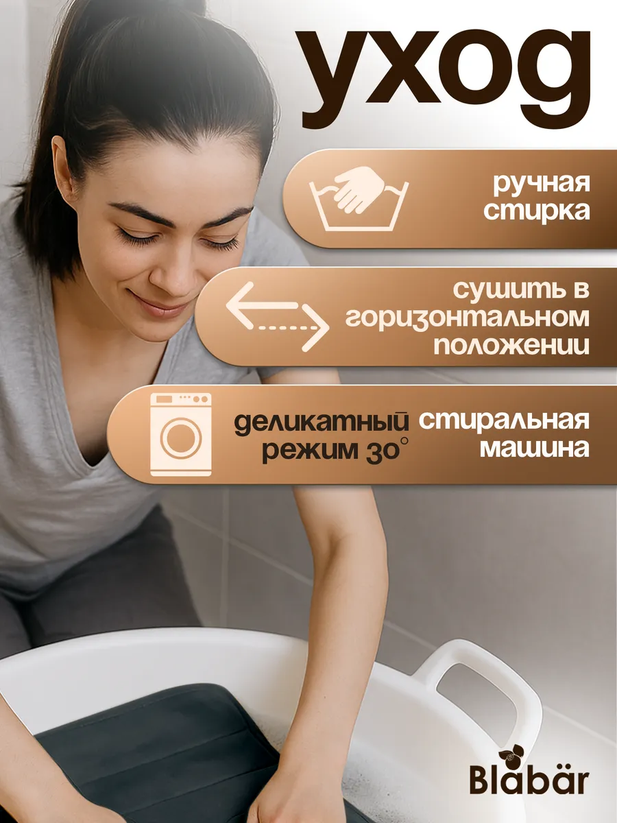 Коврики для ванной комнаты (комплект 2 шт, 50х80 и 40х50) Rander из микрофибры черный Blabar/50 - изображение 6