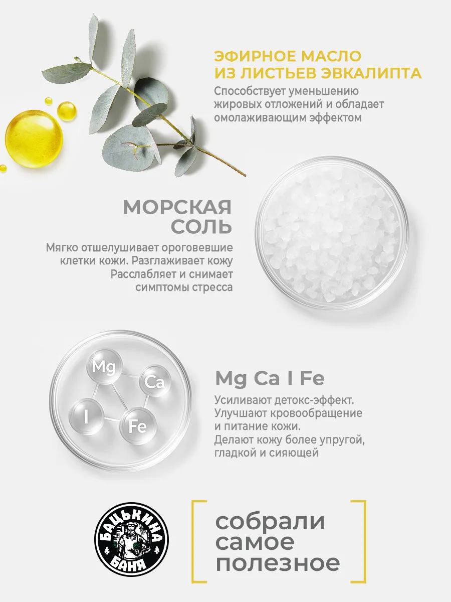 Соль-скраб в баню "С эфирным маслом Эвкалипт" 850гр. ТМ "Бацькина баня"/12 - изображение 3