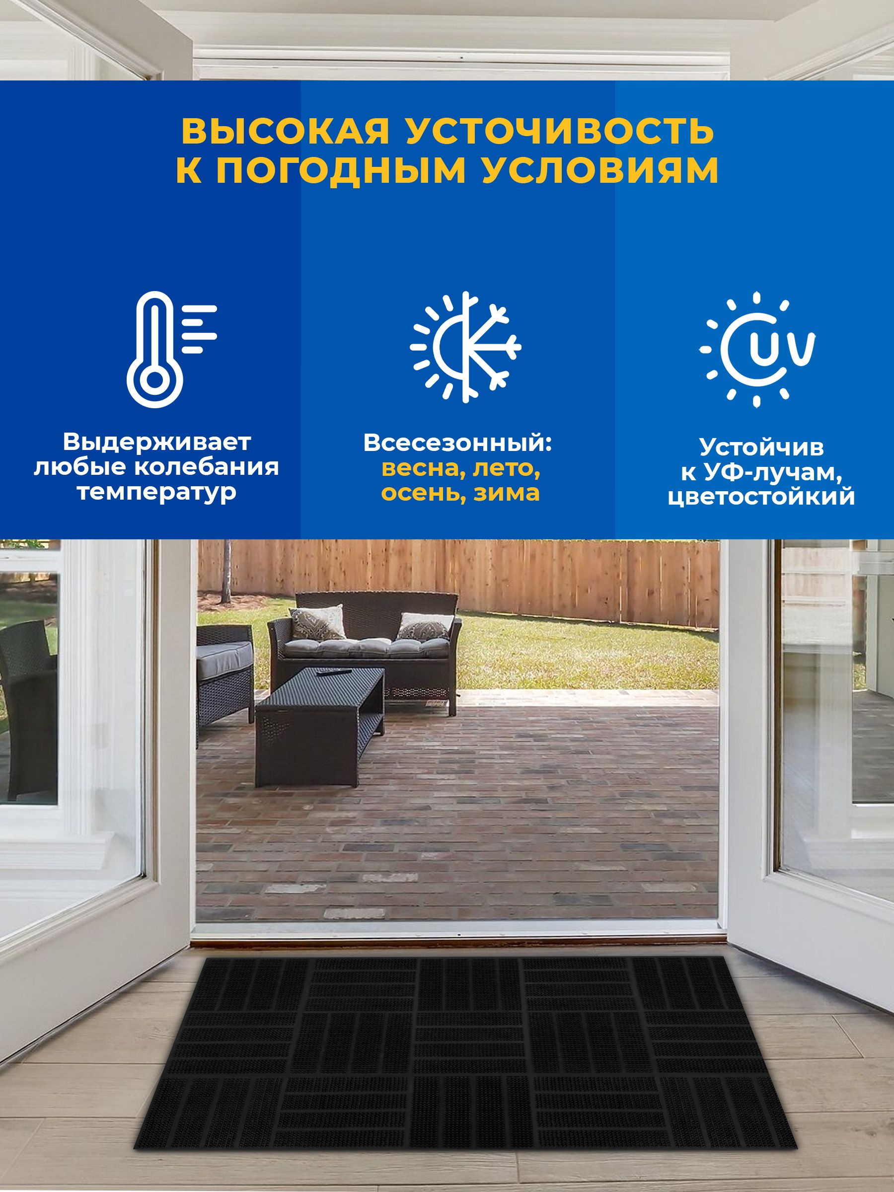 Коврик фактурный придверный 60х90см Parkett резиновый черный Blabar/10 - изображение 4